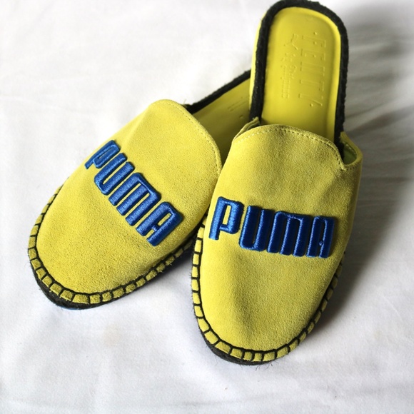 Fenty X Puma Embroidered Espadrilles Suede Slip On Sliders Yellow/Green Blue - Picture 10 of 10